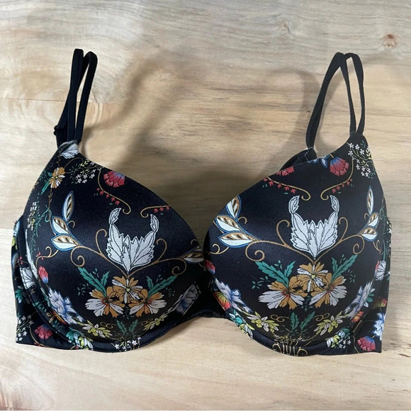 Victoria’s Secret black floral very sexy push up bra size 32DD - Picture 1 of 5